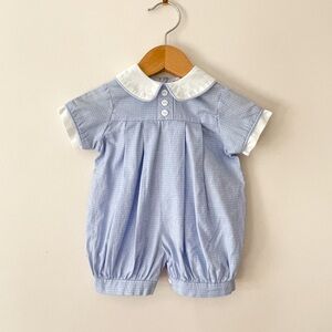VINTAGE 🇺🇸 Rici Neiman Marcus Classic Heirloom Blue Micro Check Bubble Romper